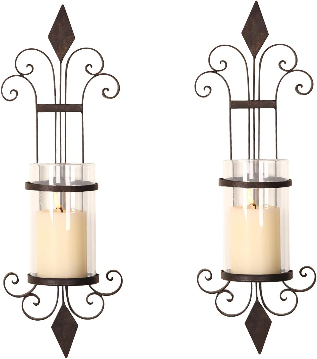 Adeco HD0006 Wall Hanging Candle Holder Sconce, Black with Antique Finish