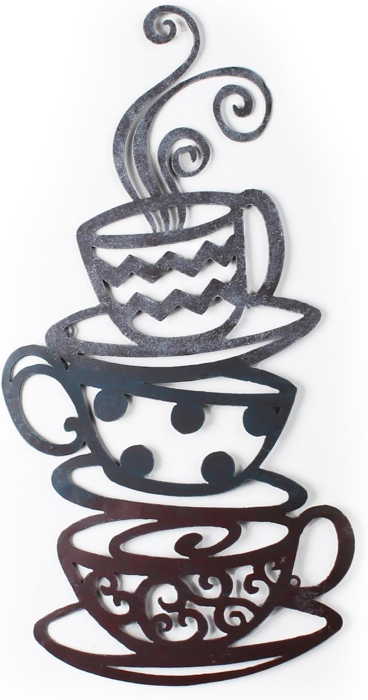 Adeco Metal Coffee Cups Wall Art Coffee Decor for Kitchen