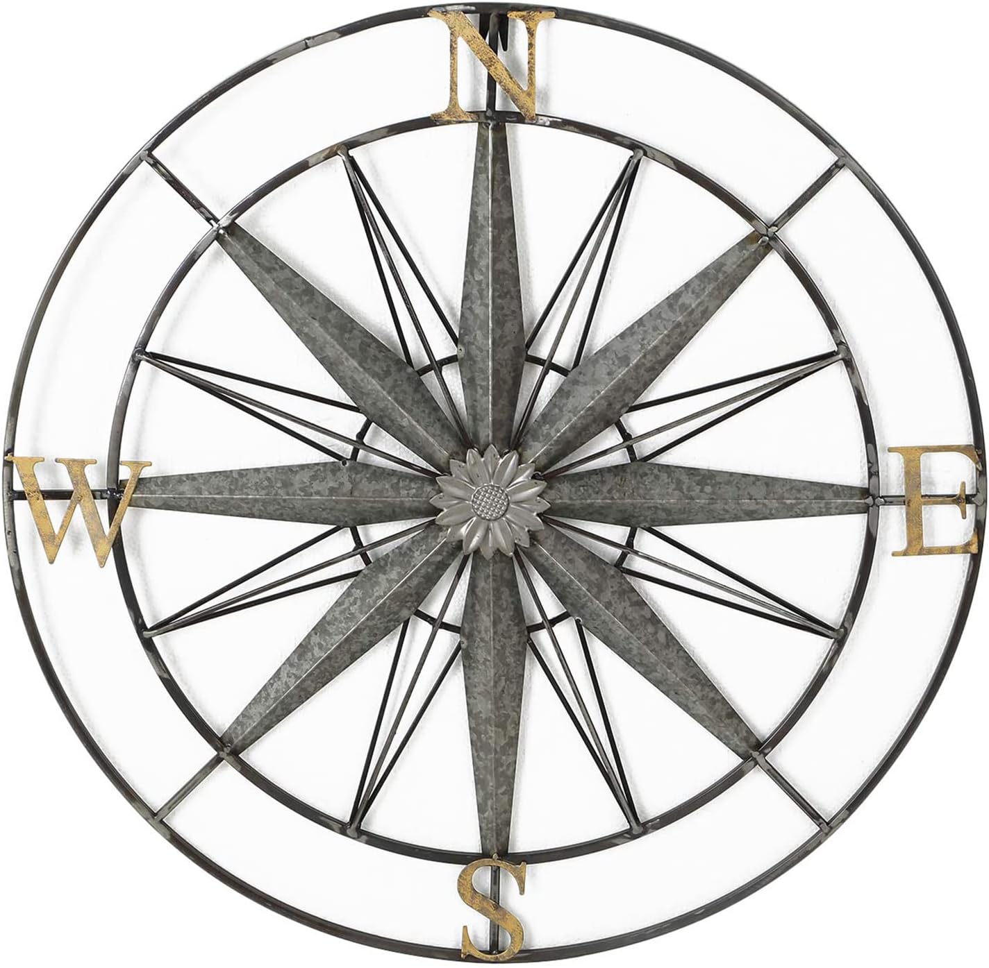 Adeco Decorative Compass Metal Wall Hanging Art Decor For Nature Home Art Decoration & Kitchen Halloween Christmas New Year Gift Home Decor - 27.5x27.5 Inches