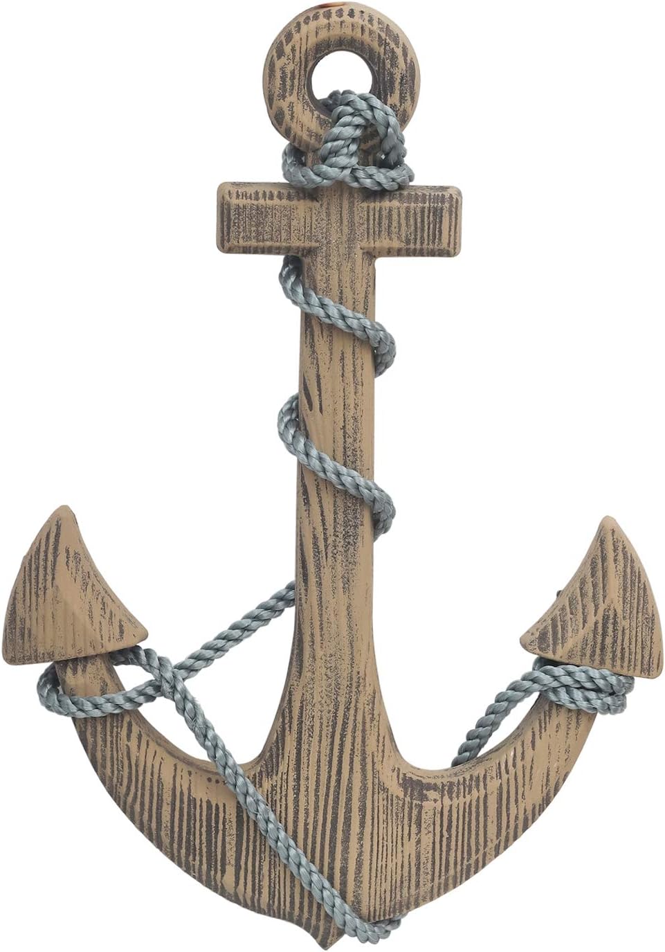 Adeco Wooden Boat Anchor with Crossbar, Steering Wheel, Dcor Home Wall Decor, Light Brown (OS0002)