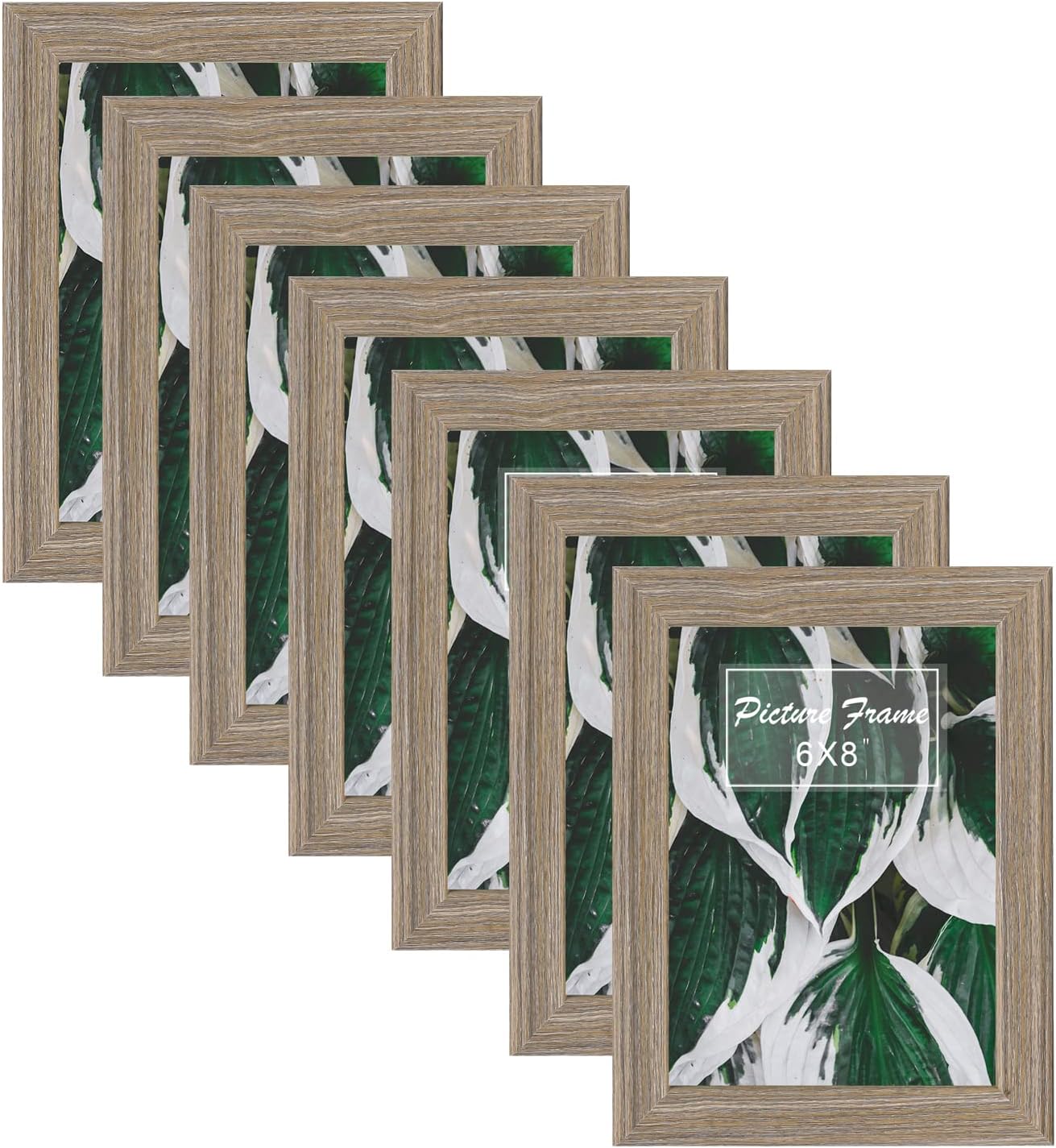 Adeco 6 Packs 6 by 8 Photo Frames Decorative Rustic Wooden Picture Frame for Wall Hanging and Tabletop Picture Frame, for 6 x 8 Inch Photo, Set of 6, Natural Wood