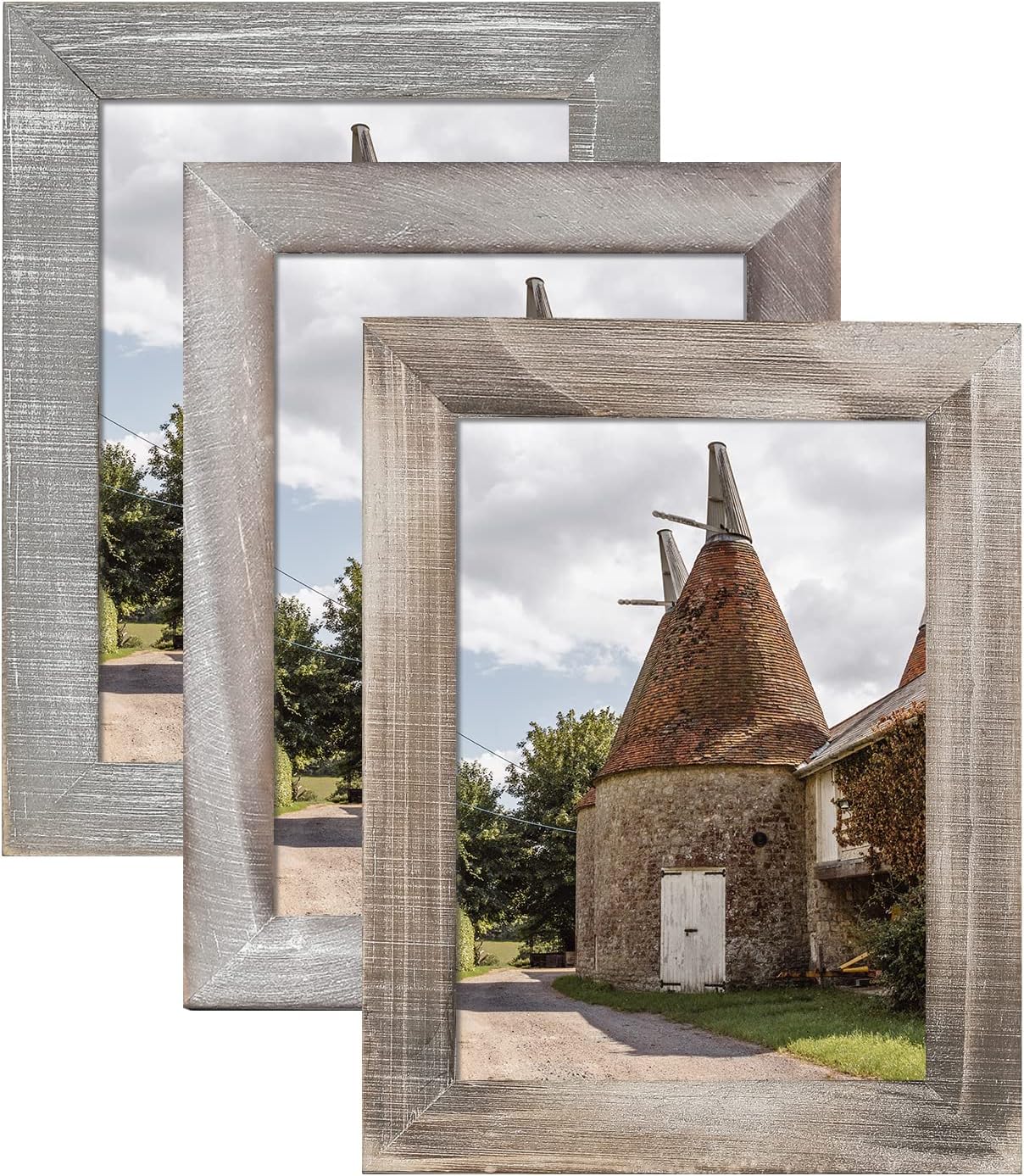 Adeco 5 x 7 Inch Multi Wooden Picture Frame Set Handmade Distressed Farmhouse Wall Decor for Wall Hanging and Tabletop, Multicolor, Set of 3