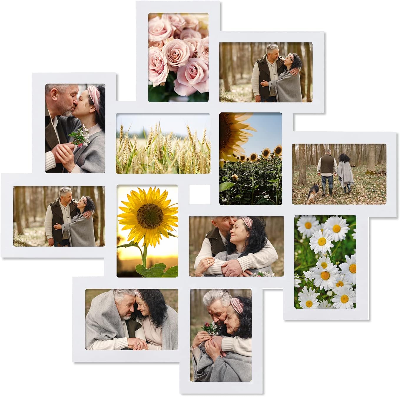 Adeco PF0205 Decorative Wood Wall Hanging Collage Picture Photo Frame, 12 Openings, 4x6 (White), 4 x 6-Inch