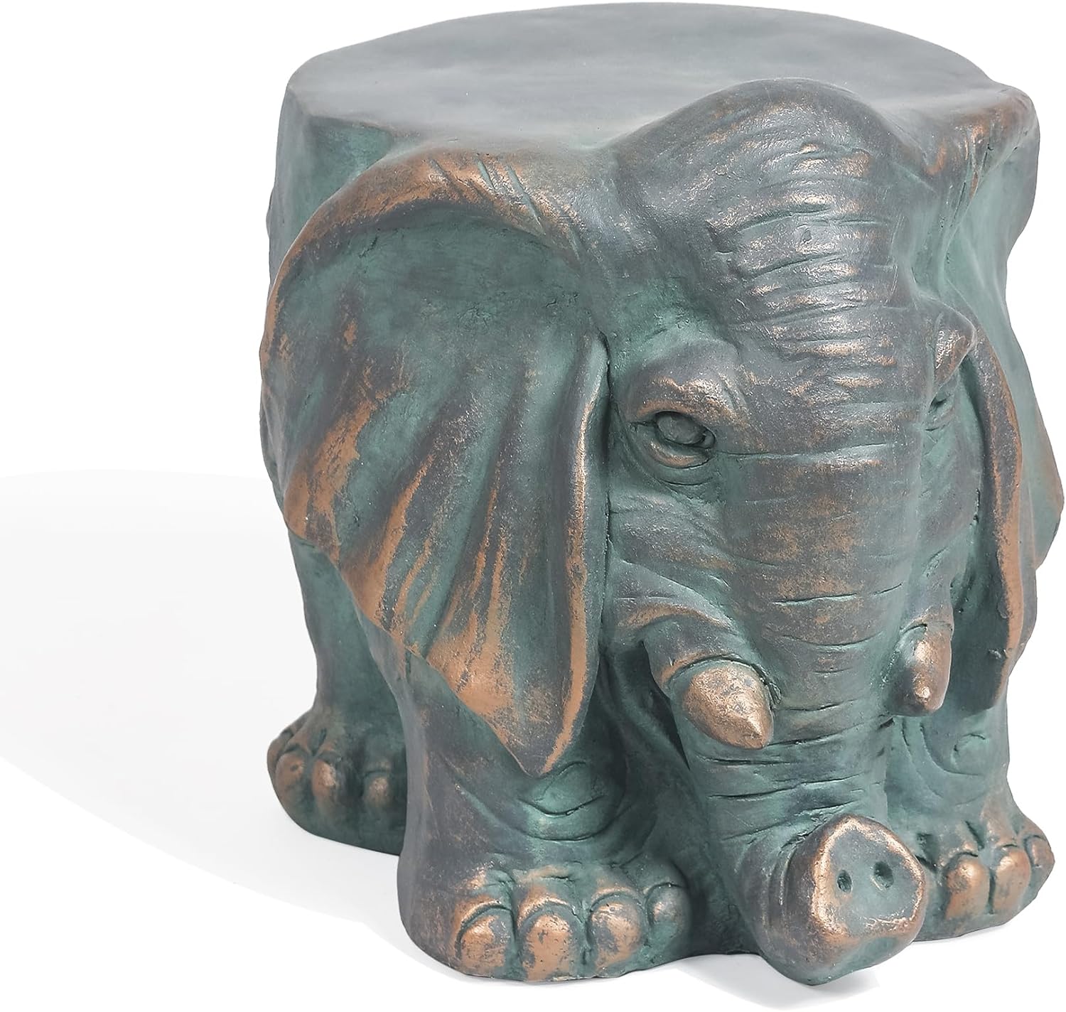 Adeco Concrete Accent Stool, Unique Elephant Garden Stone Stool for Patio, 12.8 H