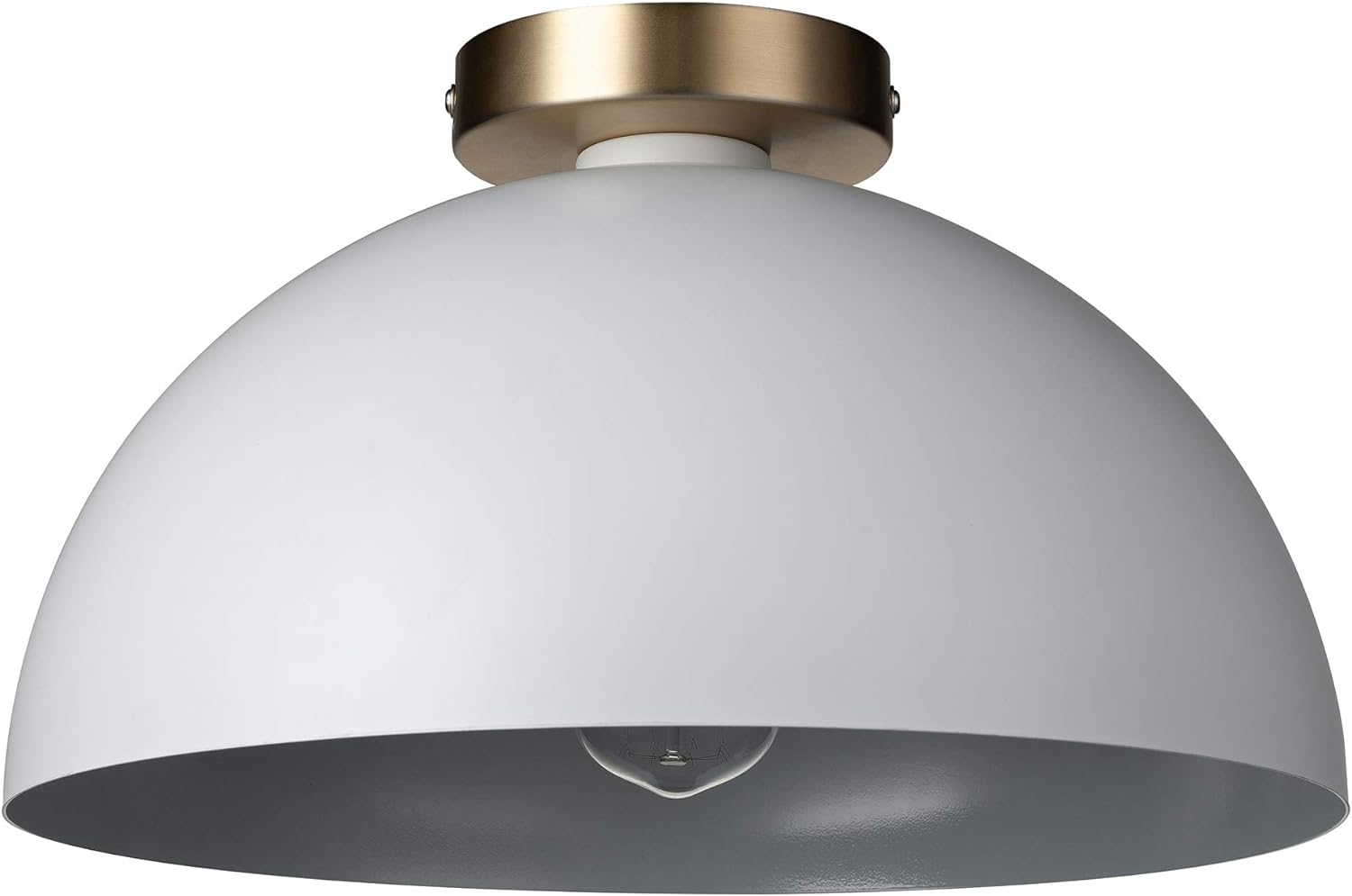 Globe Electric 61020 Monica 1-Light Semi-Flush Mount, Matte White, Matte Gold Accent Canopy, Bulb Included, 220 Lumen