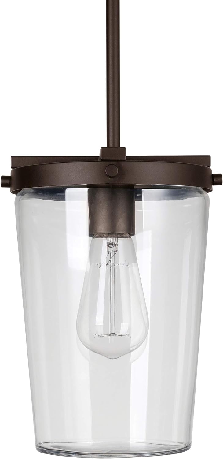 Globe Electric 44635 1-Light Outdoor Pendant, Bronze, Clear Glass Shade, Bulb Included