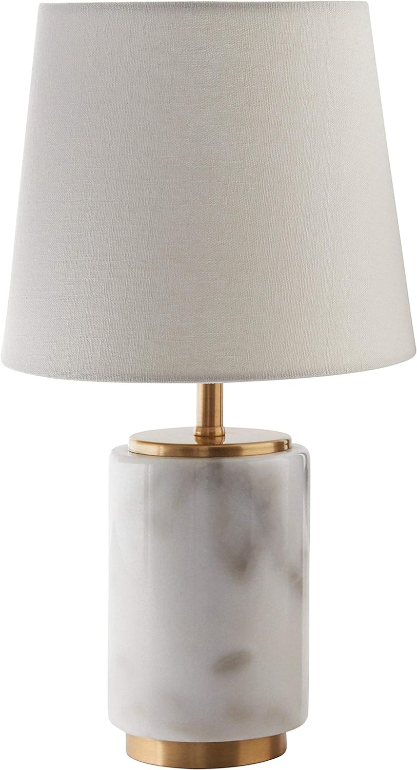 Amazon Brand - Rivet Mid Century Modern Marble and Brass Table Decor Lamp With LED Light Bulb, 14 Inches, White