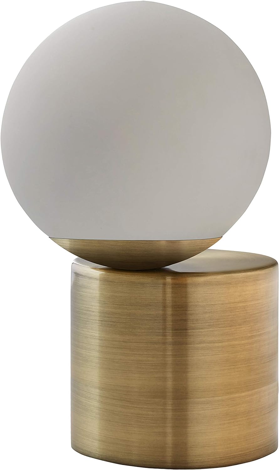 Amazon Brand  Rivet Modern Glass Globe Living Room Table Desk Lamp With LED Light Bulb - 7 x 10 Inches, Brass Finish