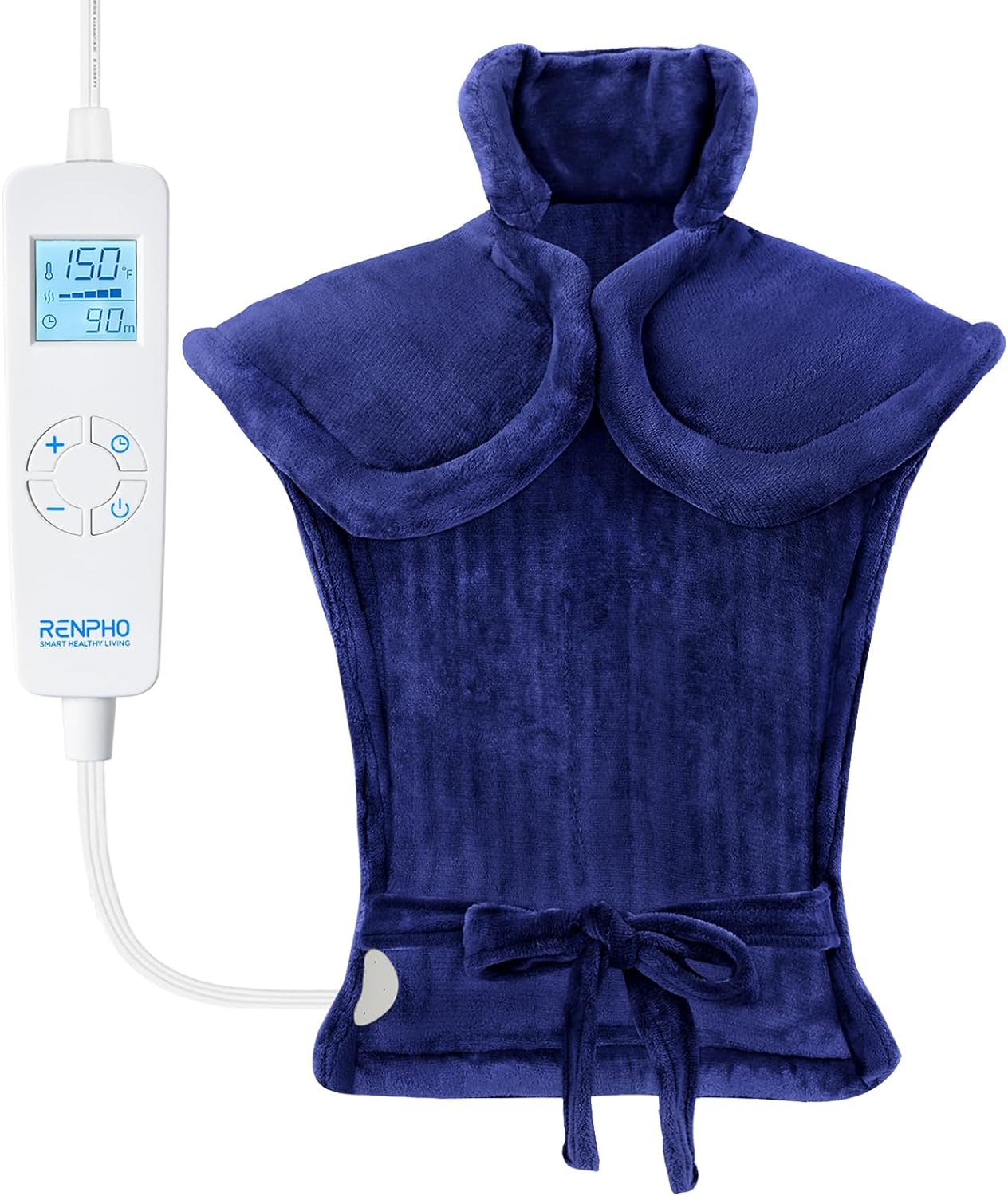 RENPHO Electric Heating Pad for Back Neck Shoulders Pain Relief, FSA HSA Eligible, Extra Large Electric Heated Shouder Wrap with 6 Heat Options, Valentines Day Gifts for him, Dark Blue