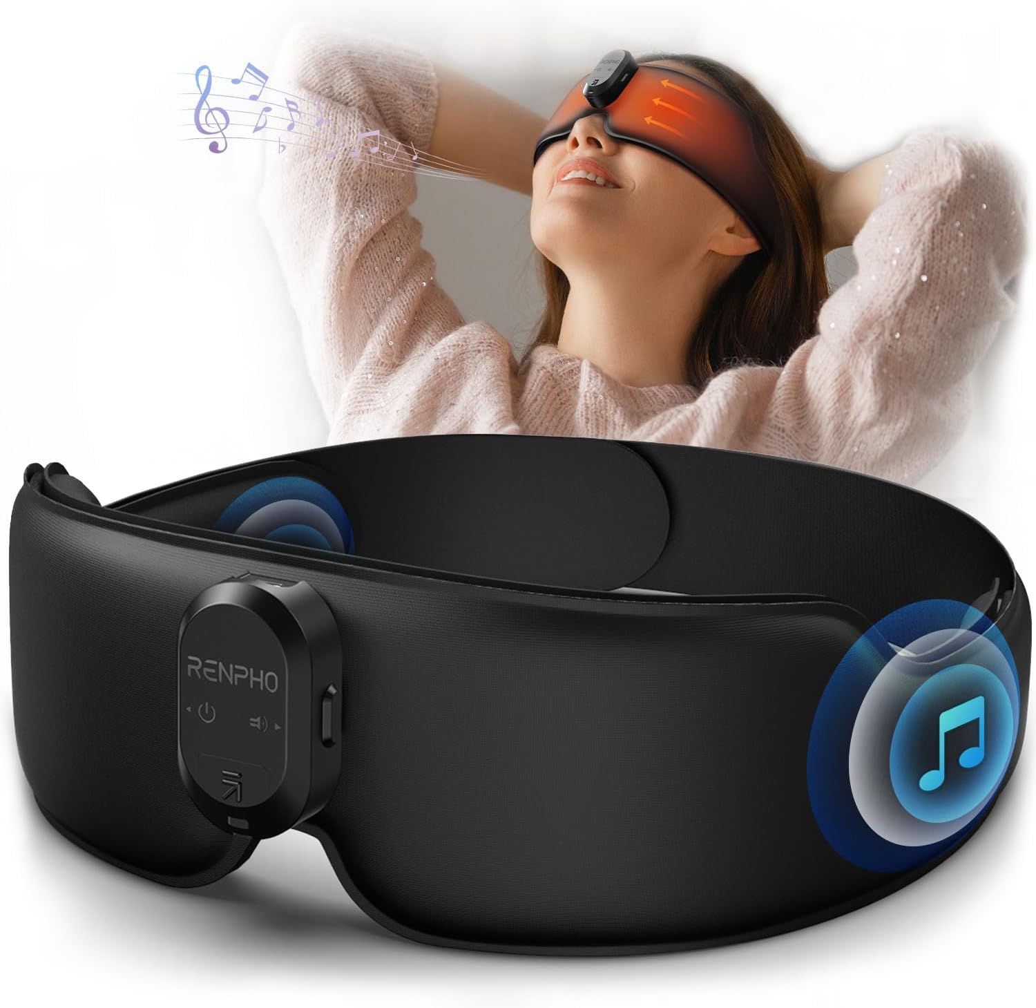 RENPHO Heated Sleep Mask with Bluetooth Headphone,Aromatherapy 3D Electric Cordless Eye Mask for Side Sleeper, Warm Eye Compress Mask for Relaxion & MeditationChristmas Gifts for Men/Women