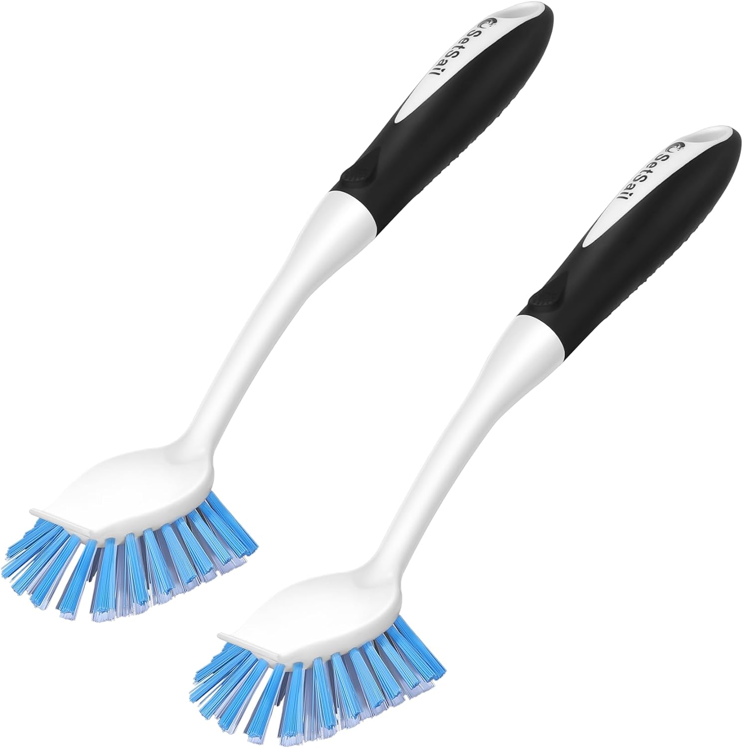 SetSail Dish Brush with Handle, 2 Pack Stiff Bristles Dish Scrubber with Built-in Scraper Dish Scrub Brushes for Cleaning Dishes, Pots and Pans, Kitchen Sink