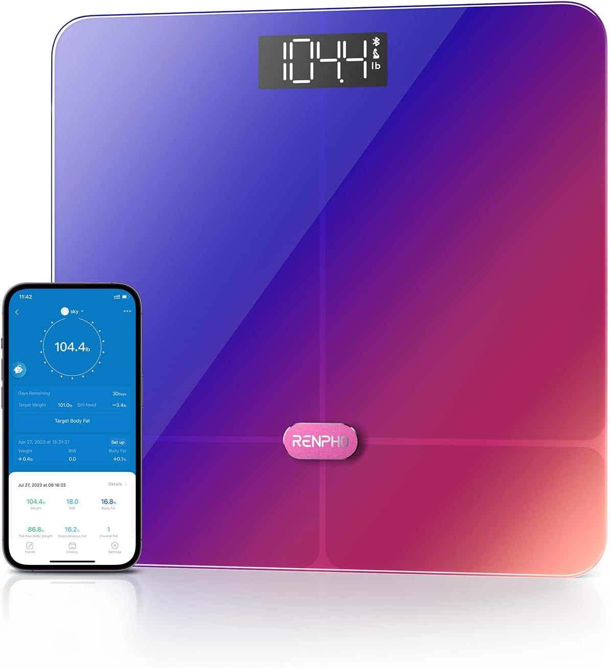 RENPHO Smart Scale for Body Weight, Elis 2 Weight Scale with Pregnancy Mode, High Precision Bathroom Scale, Body Composition Monitor with Smart App, 400 lb, Gradient