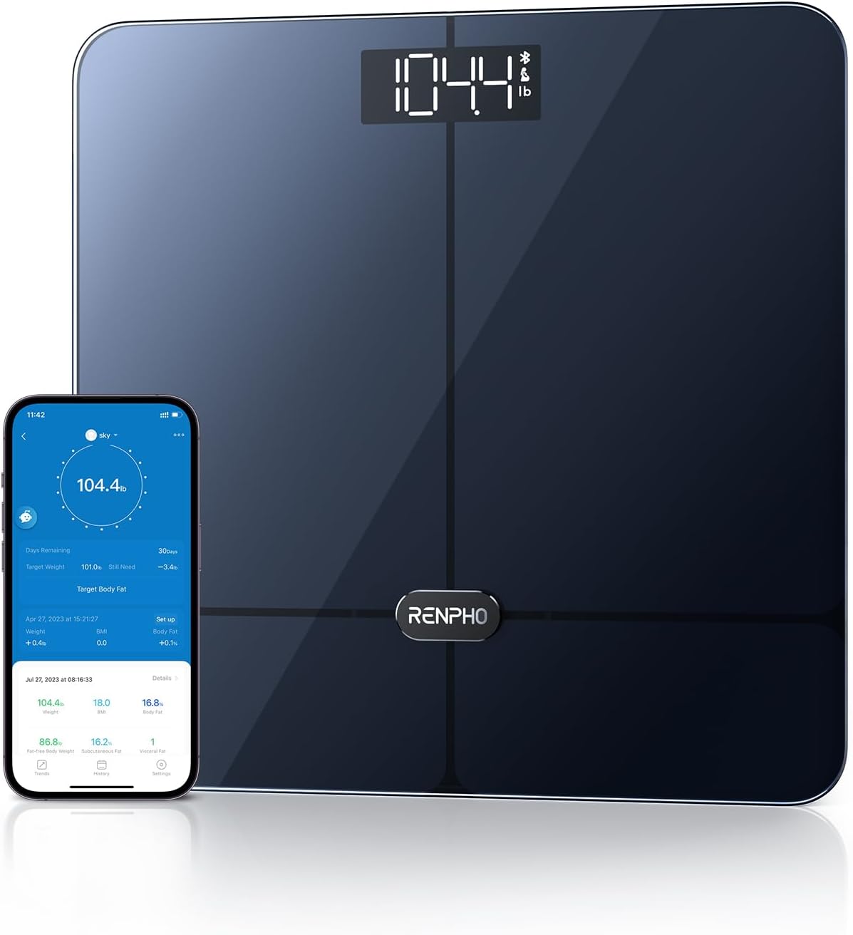 RENPHO Smart Scale for Body Weight, Elis 2 Weight Scale with Pregnancy Mode, High Precision Bathroom Scale, Body Composition Monitor with Smart App, 400 lb, Black