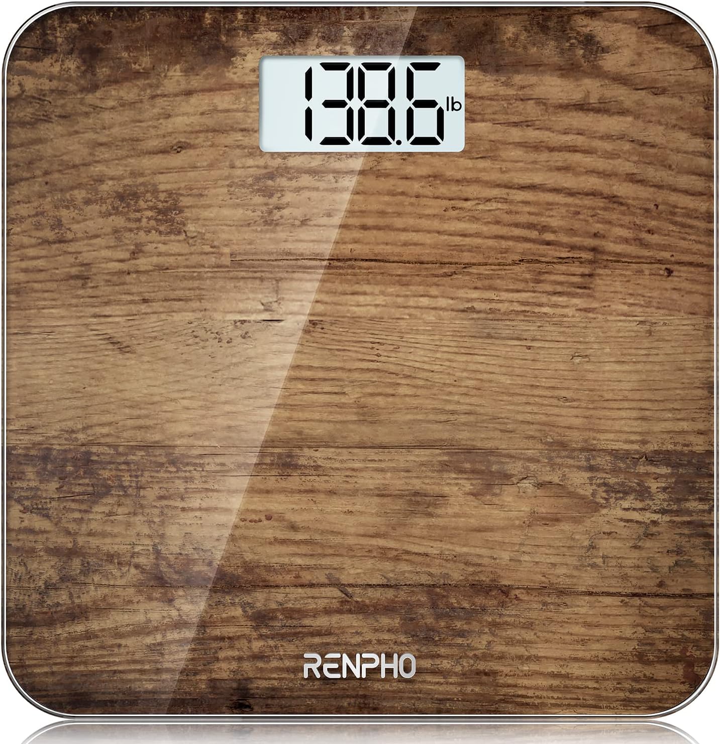 RENPHO Digital Bathroom Scale, Highly Accurate Body Weight Scale with Lighted LED Display, Round Corner Design, 400 lb, Core 1S, Wooden