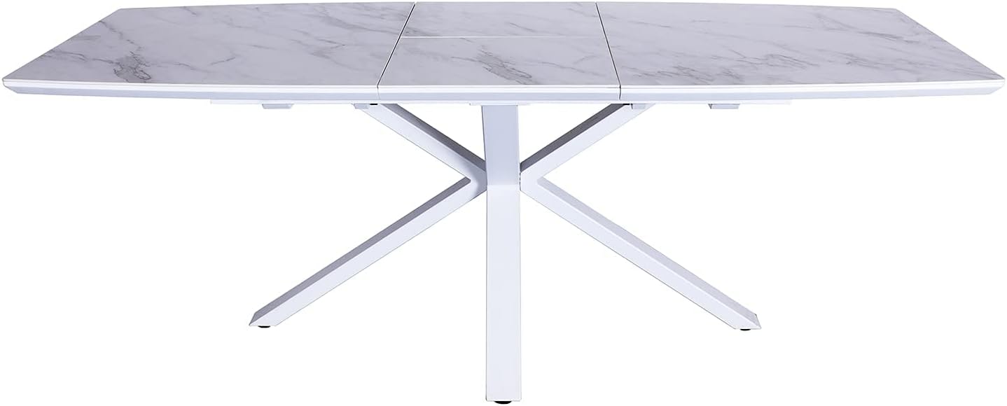 Acanva Expandable Dining Table for 6-8 Seat, Modern Rectangle Design with Extension Leaf for Kitchen Restaurant, Thicker Top and Carbon Steel Pedestal, 63'( 20)x35.1'x30', White