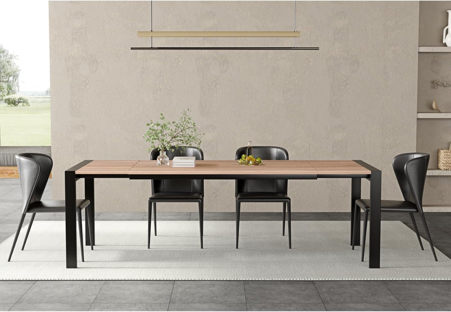 Acanva Modern Expandable Dining Table for 6-8, Rectangle Expansion MDF Material Butterfly Leaves & Sturdy Base, Suited for Living Room, Office & Kitchen, 63( 31.4) Wx35.5Dx29.7H, Oak