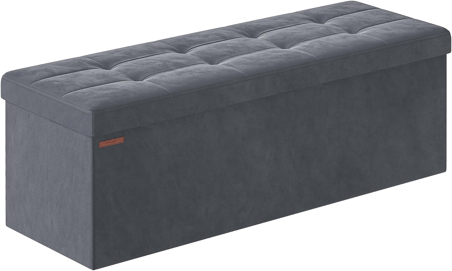 SONGMICS Storage Ottoman, Foldable Velvet Storage Bench, 2 Extra Storage Boxes, 15 x 43 x 15 Inches, 660 lb Load Capacity, for Entryway, Living Room, Bedroom, Slate Gray ULSF277G01