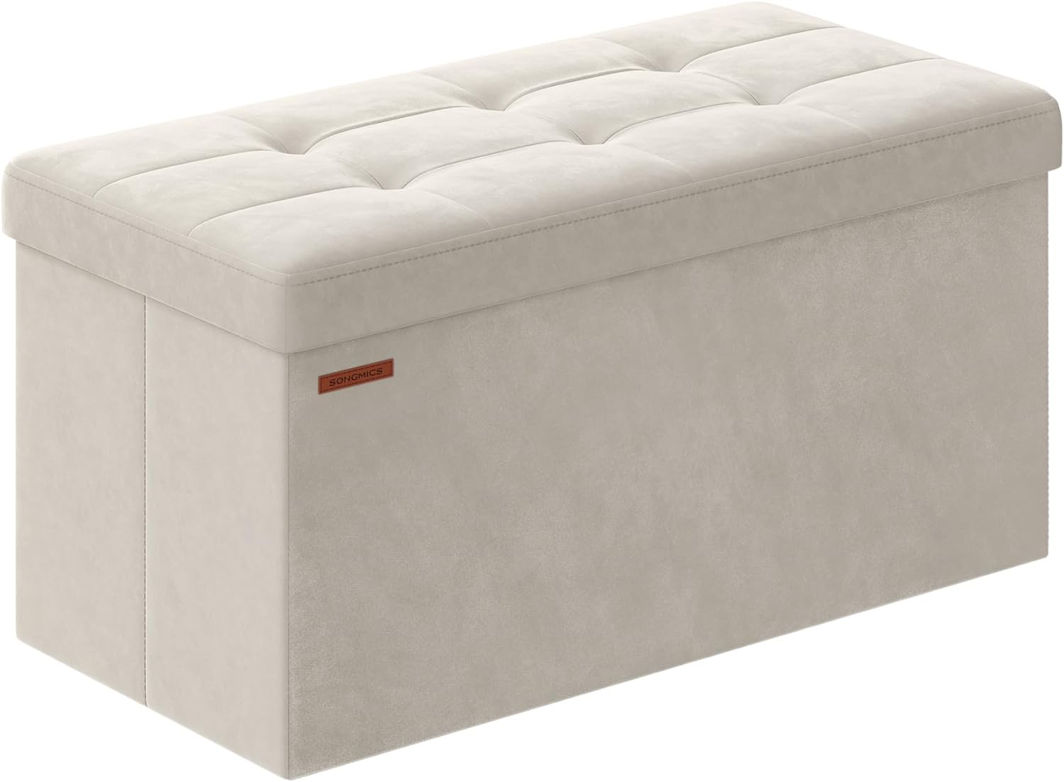 SONGMICS Storage Ottoman, Foldable Velvet Storage Bench, 2 Extra Storage Boxes, 15 x 30 x 15 Inches, 660 lb Load Capacity, for Entryway, Living Room, Bedroom, Cream White ULSF247W01