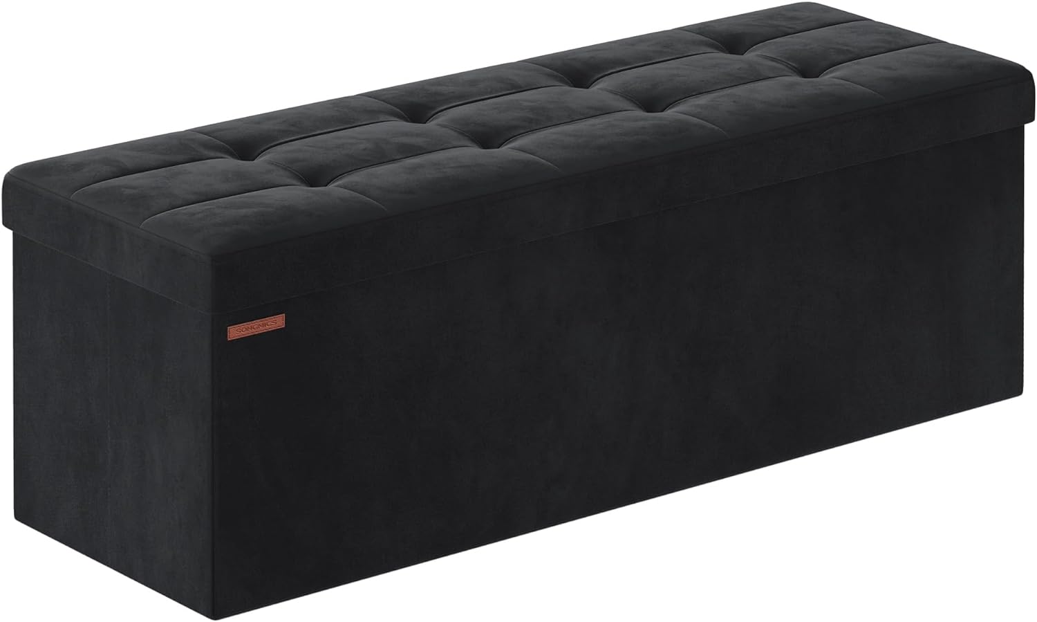 SONGMICS Storage Ottoman, Foldable Velvet Storage Bench, 2 Extra Storage Boxes, 15 x 43 x 15 Inches, 660 lb Load Capacity, for Entryway, Living Room, Bedroom, Ink Black ULSF277B01