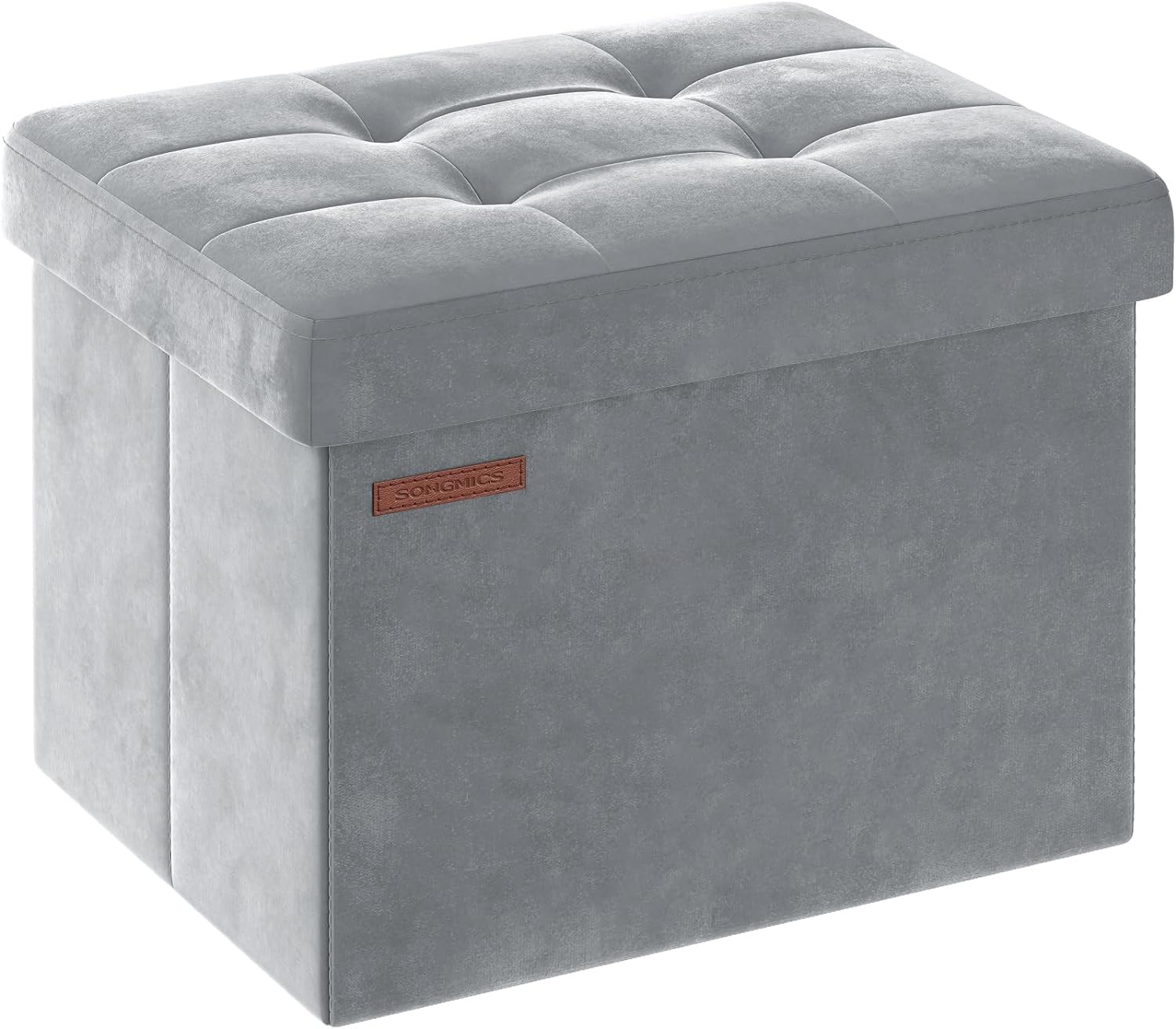 SONGMICS Small Storage Ottoman, Foldable Velvet Storage Box, Storage Chest, Foot Rest, 12.2 x 16.1 x 12.2 Inches, 286 lb Load Capacity, for Living Room, Bedroom, Dorm, Dove Gray ULSF200G02