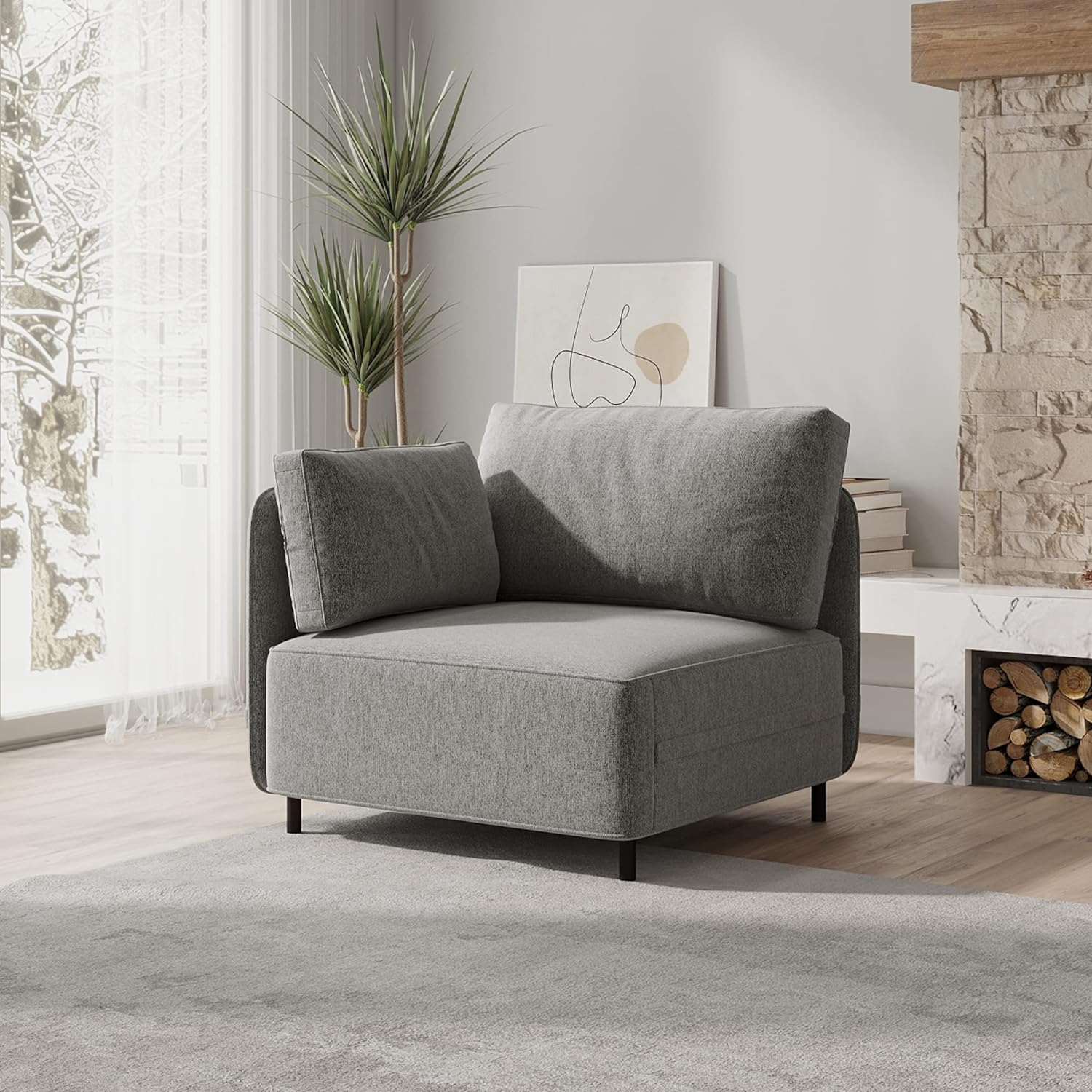 Acanva Convertible Modular Sectional Sofa for Living Room, Free-Combination Armchair Loveseat with Removable Backrest, 1-Seater, Light Grey Accent Chair