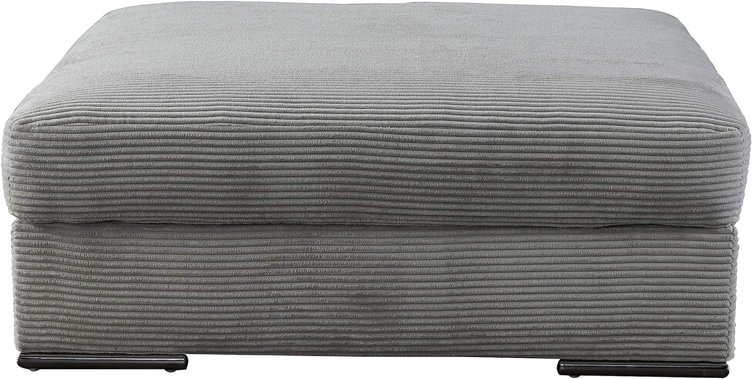 Acanva Luxury Modern Corduroy Extra-Deep Living Room Sofa, Ottoman, Light Grey