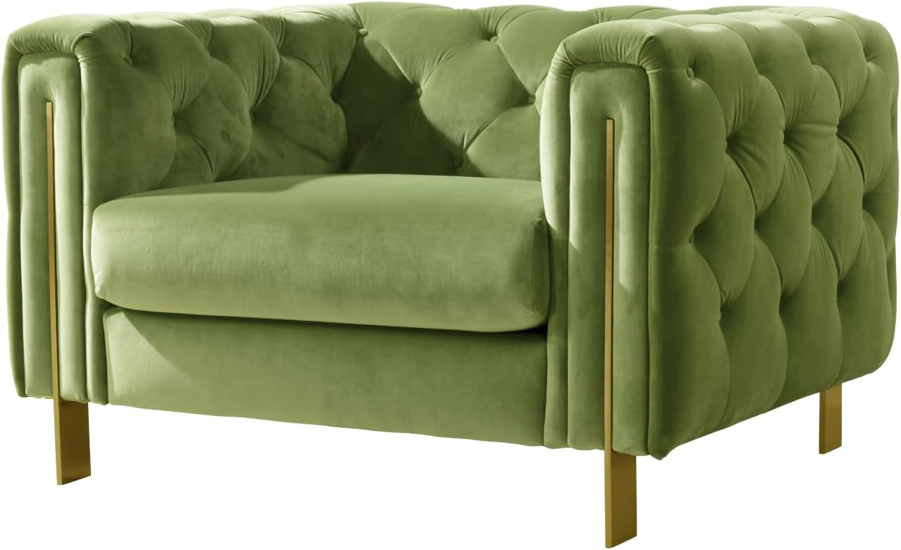 Acanva Collection Chesterfield Vintage Tufted Velvet Living Room Sofa, Armchair, Mint Green