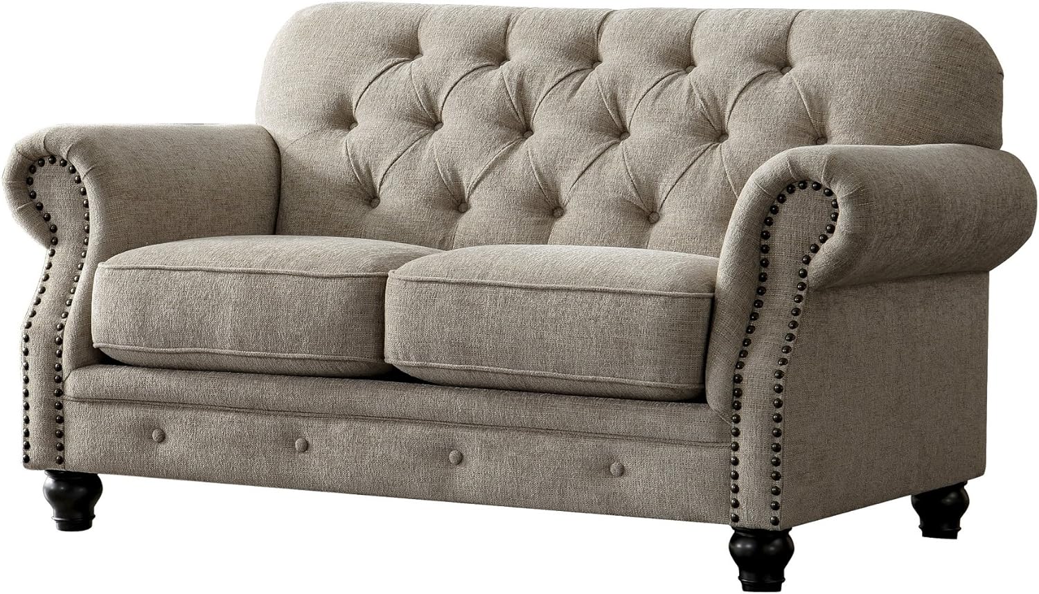 Acanva Collection Chesterfield Chenille Tufted Living Room Sofa, 67W Loveseat, Almond