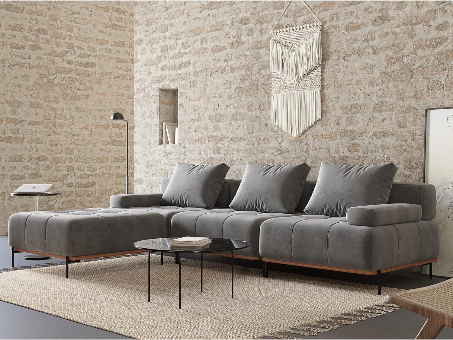 Acanva Convertible Modular Sectional Sofa, Mid-Century Modern Minimalist Free Combination U/L Shaped Reversible Couch for Living Room, 4 Piece Set, Grey