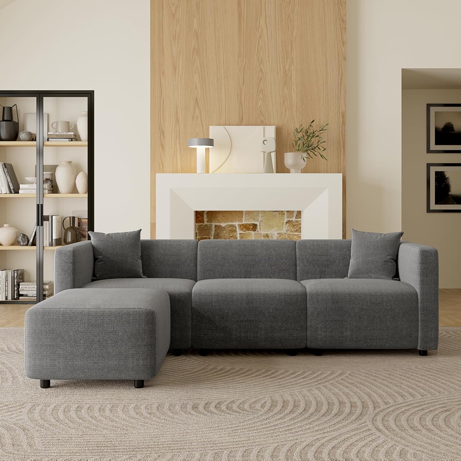 Acanva Modern Small Space Sectional Sofa Set, Linen-Like Fabric Couch with Reversible Chaise & Solid Wood Frame, Ideal for Compact Living Room Apartment, L-Shape, L-Shape-Grey