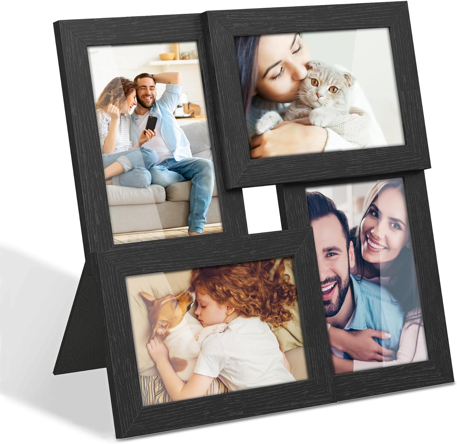 SONGMICS 4x6 Collage Picture Frames, Family Photo Collage Frame Set of 4 for Wall Decor, Glass Front, Wall Hanging or Tabletop, Black