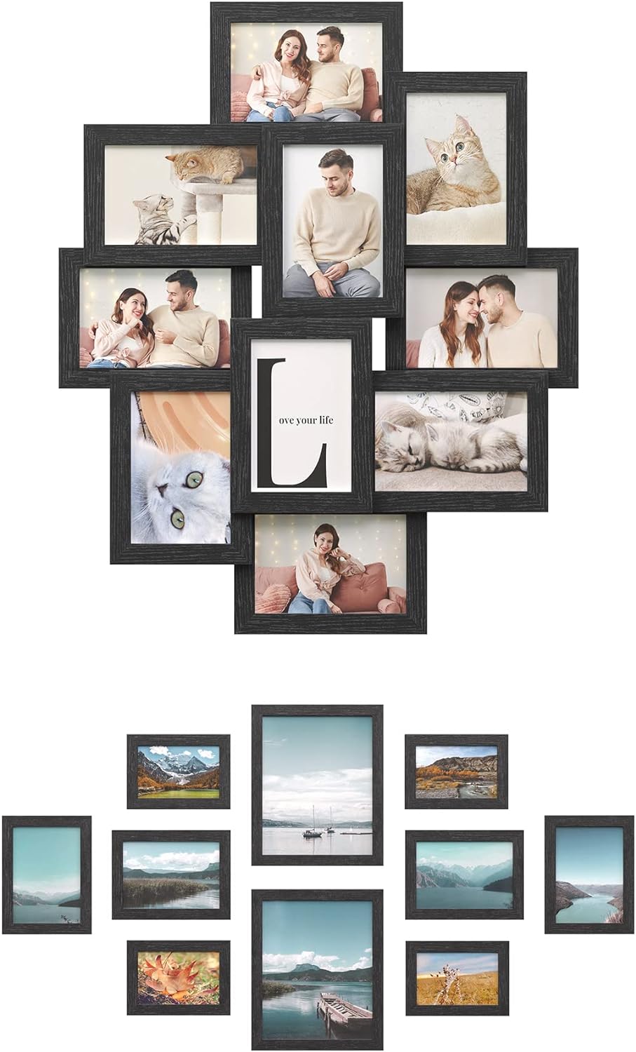 SONGMICS Picture Frames Bundle, Set of 10 4 x 6 Collage Picture Frames with 10 Picture Frames of Different Sizes, Black and Black URPF20BK and URPF10B