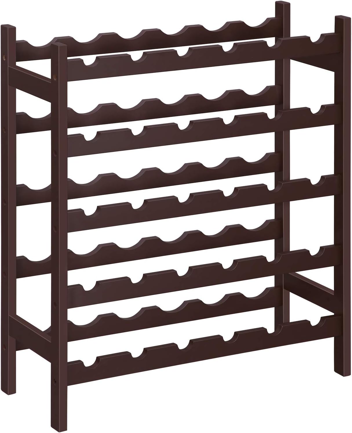 SONGMICS 30-Bottle Wine Rack, 5-Tier Freestanding Floor Bamboo Wine Holder, Display Stand Shelves, Wave Bars, Espresso UKWR25BR