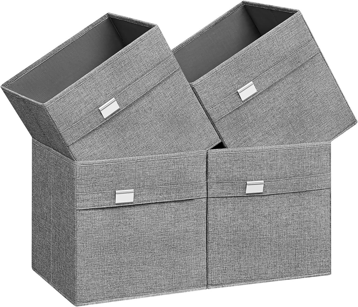 SONGMICS Storage Cubes, Set of 4 Cube Storage Bins, 2 Handles, 11.8 x 11.8 x 11.8 Inches, Oxford Fabric and Linen-Look Fabric, Washable, Foldable, Metal Label Holders, Dove Gray UROB230G04