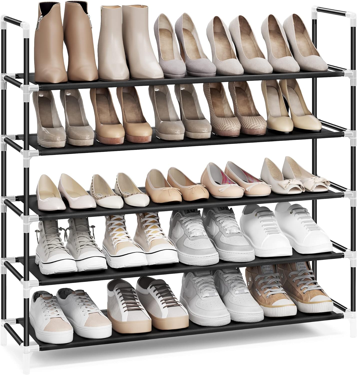 SONGMICS 5 Tiers Shoe Rack Space Saving Tower Cabinet Storage Organizer Black 39L Holds 20-25 Pair of Shoes ULSH55H