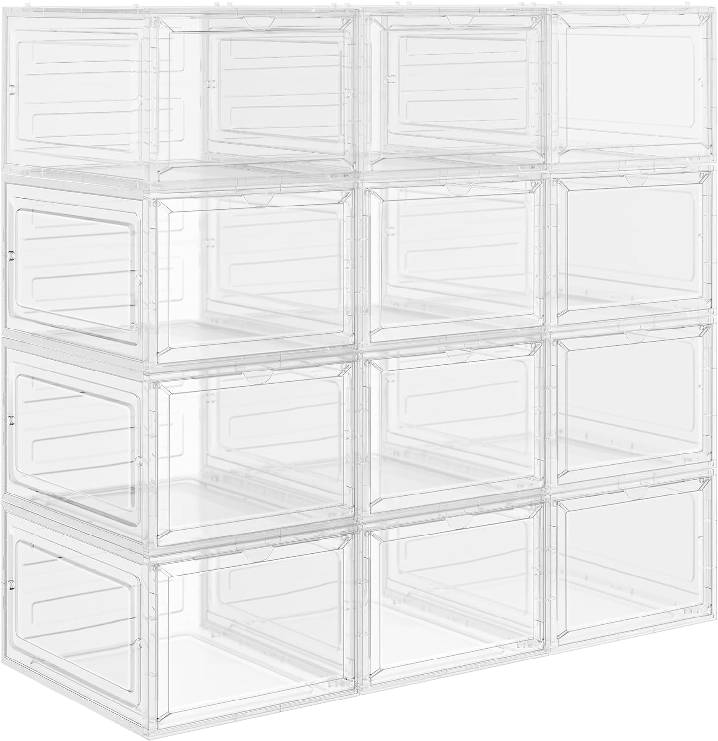 SONGMICS Shoe Boxes, Clear Shoe Organizers, Set of 12, Plastic Shoe Storage with Clear Door, Easy Assembly, up to US Size 12, Transparent ULSP032W12