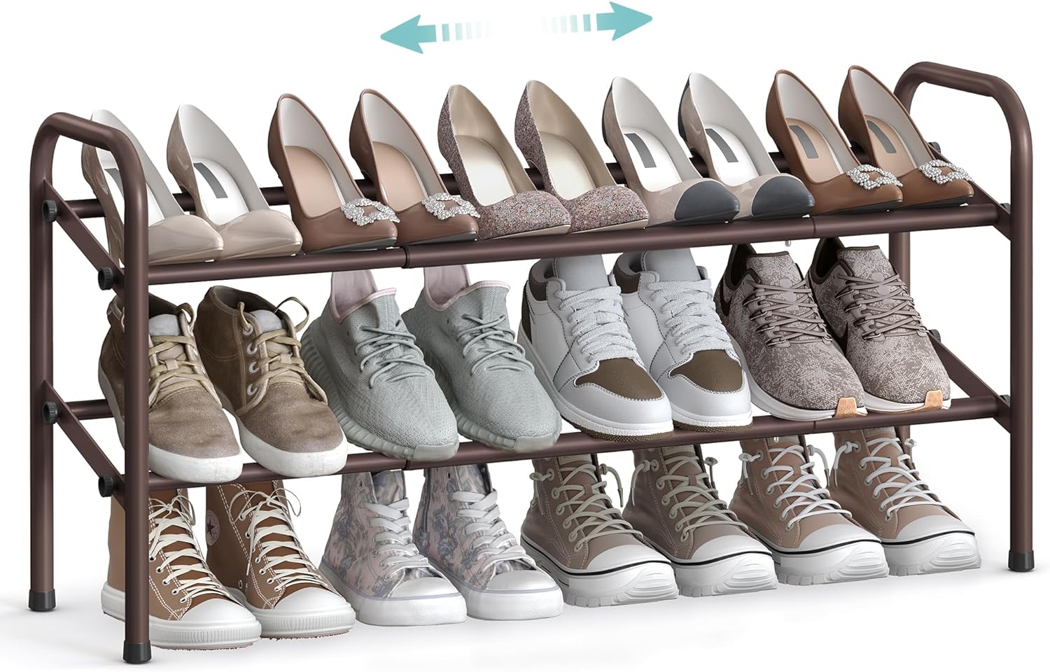 SONGMICS Shoe Rack, 2 Tier Expandable Shoe Organizer, Metal Shoe Shelf Storage for 6-15 Pairs of Shoes, Free Standing Shoe Racks for Entryway, Closet, Doorway, Easy Assembly, Bronze