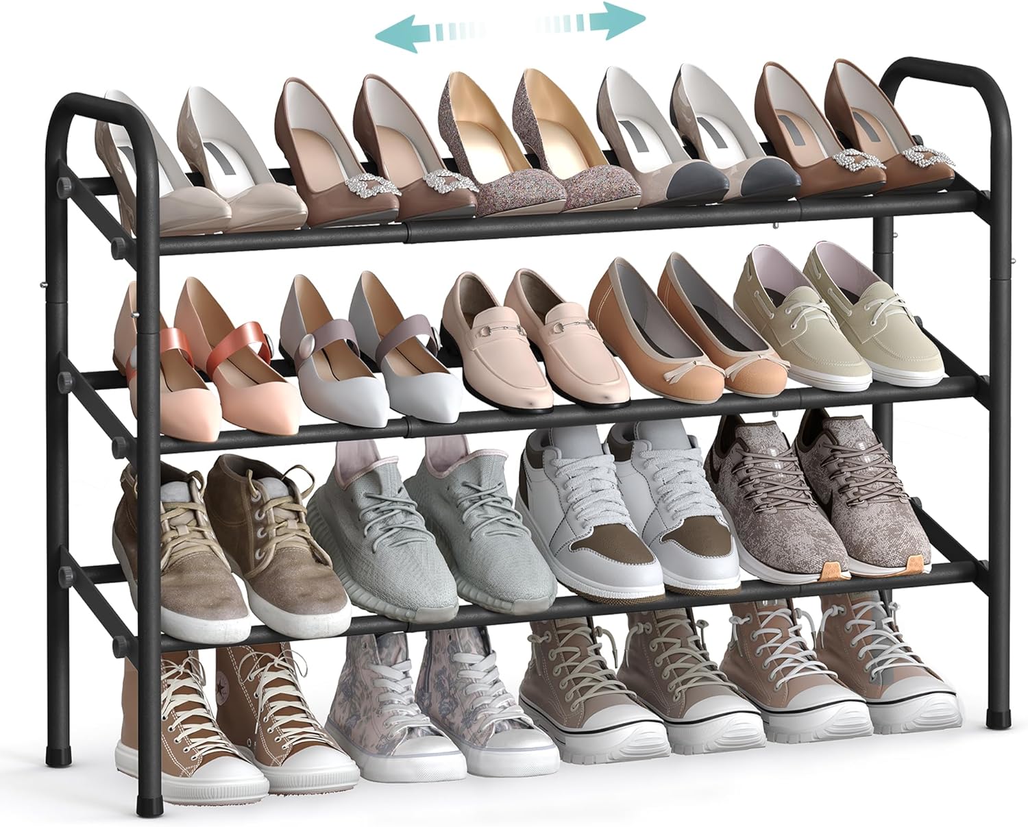 SONGMICS Shoe Rack, 3 Tier Expandable Shoe Organizer, Metal Shoe Shelf Storage for 8-20 Pairs of Shoes, Free Standing Shoe Racks for Entryway, Closet, Doorway, Easy Assembly, Ink Black