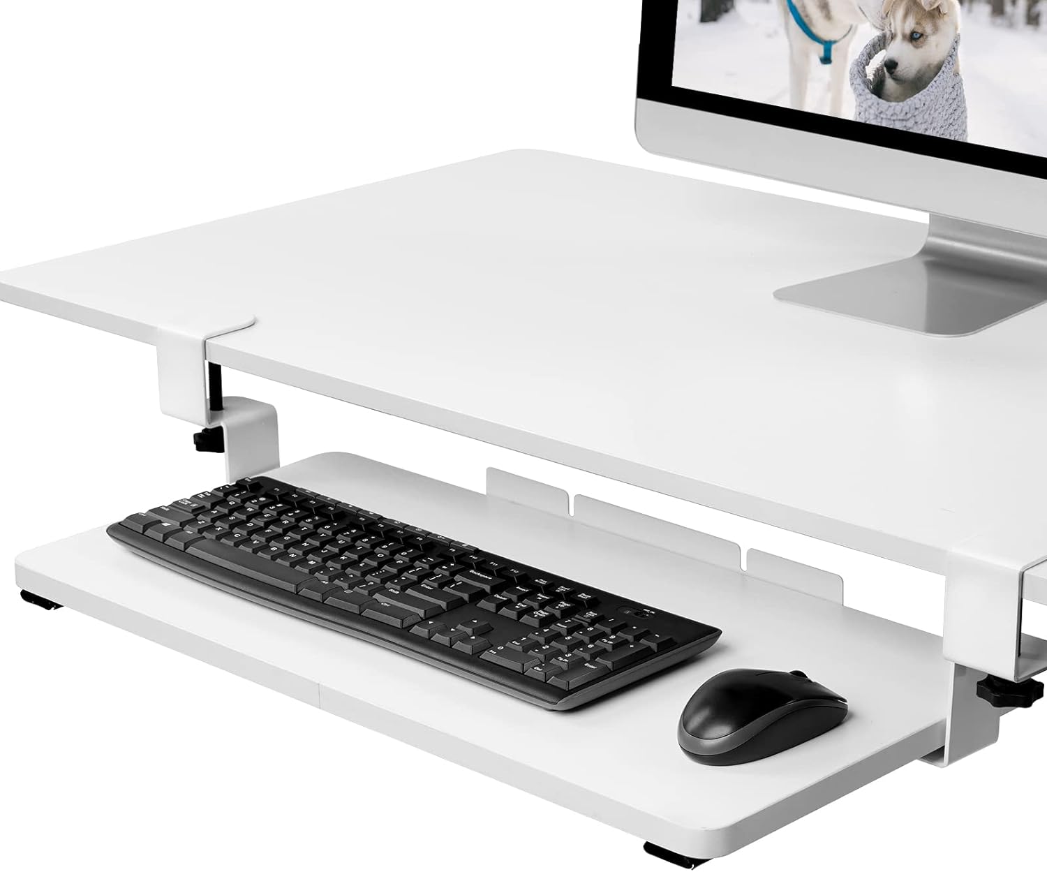 FlexiSpot Keyboard Tray Under Desk with C Clamp Mount 25 (30 Including Clamps) x 12in Adjustable Mouse Computer Keyboard Platform(White)