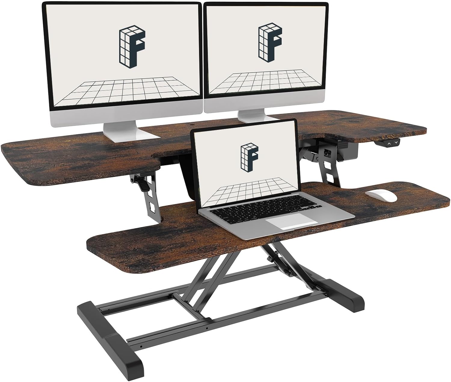 FLEXISPOT Electric Standing Desk Converter 42 Height Adjustable Desk 55 LBS Weight Capacity Motorized Stand up Desk Riser for Office Home,Rustic Color