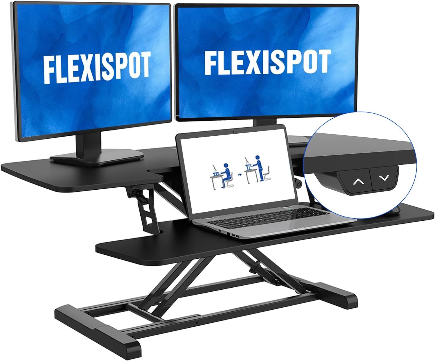 FLEXISPOT Electric Standing Desk Converter 42 Height Adjustable Desk 55 LBS Weight Capacity Motorized Stand up Desk Riser with Quick Release Keyboard Tray for Office Home