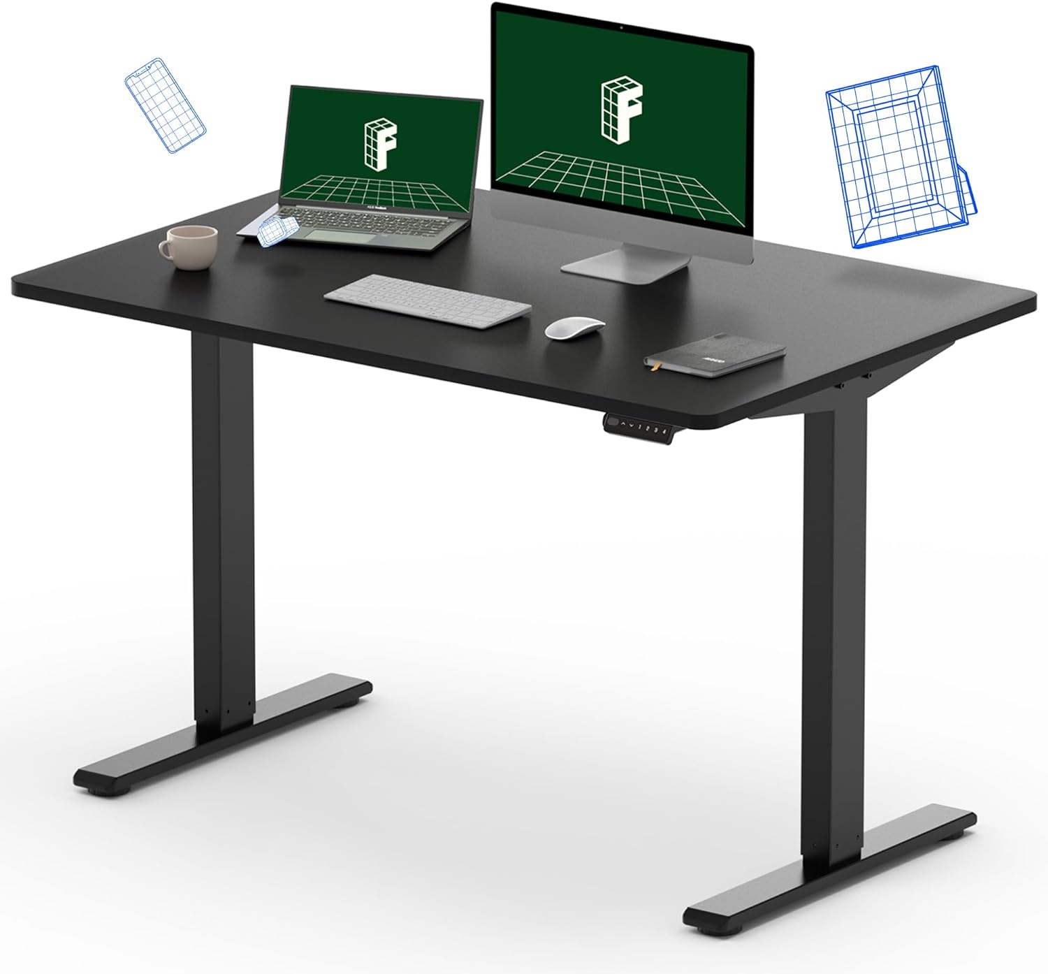 FLEXISPOT EN1 Standing Desk 48x30 Inches Whole-Piece Desktop with Memory Controller Electric Stand Up Desk (Black Frame   Black Top, 2 Packages)