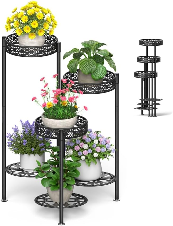 Nidouillet Metal Plant Stand, 6 Tier Folding Plant Corner Flower Shelf For Indoor Outdoor, Vertical Tiered Flower Pot Display Iron Holder Organizer For Patio Garden Multiple Plants