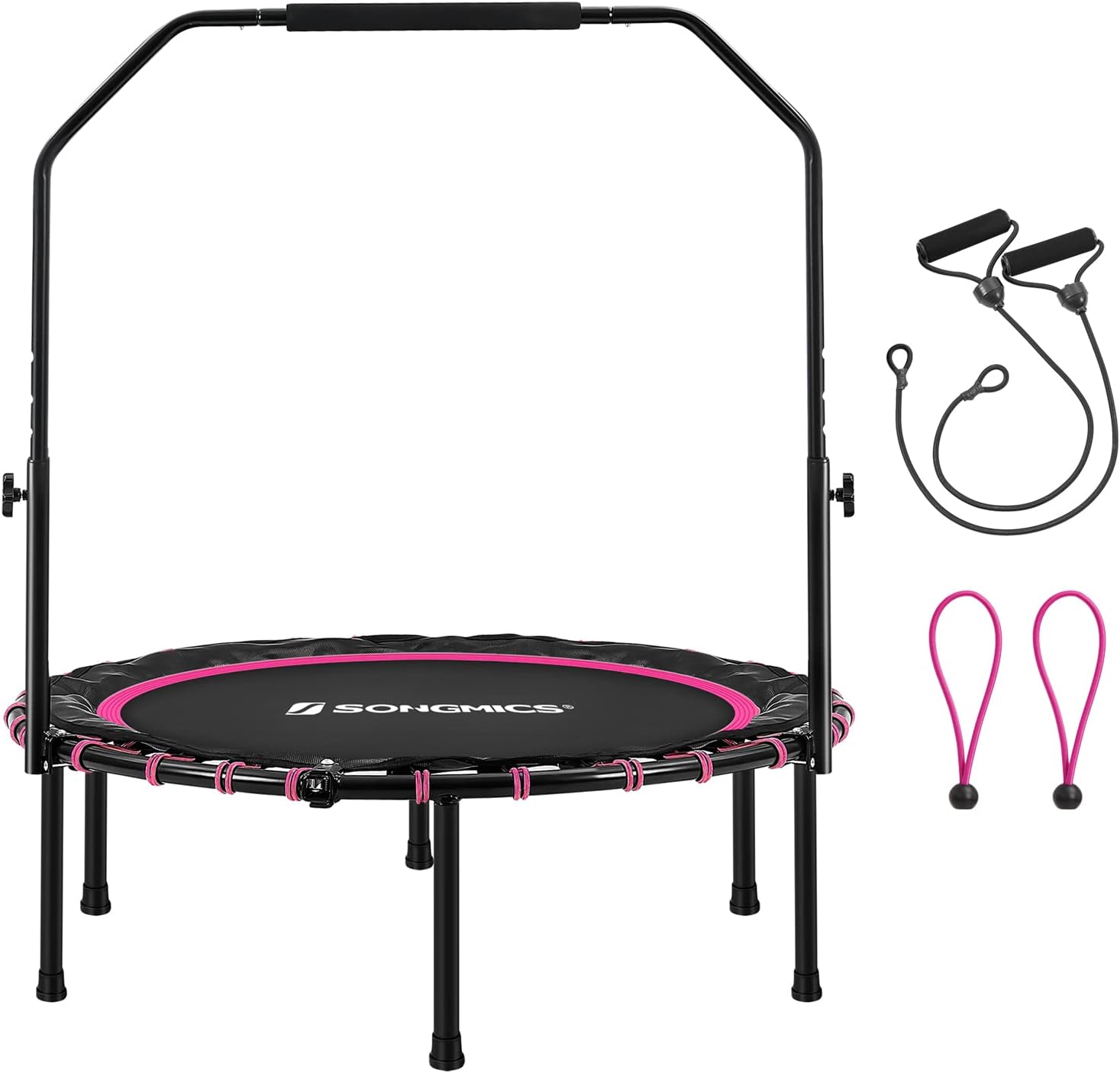 SONGMICS 40 Inches Mini Fitness Trampoline, Fitness Rebounder with Adjustable Handrail, Foldable Trampoline for At-Home Workout, Max. Load 264.6 lb