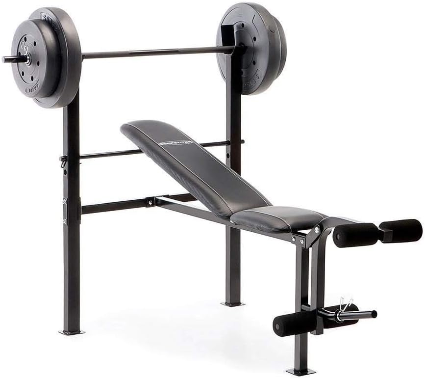 Marcy Competitor Standard Workout Bench with 80 lbs Vinyl-Coated Weight Set Combo, Perfect Gym Equipment For Home, Weight Lifting, Alloy-Steel CB-20111