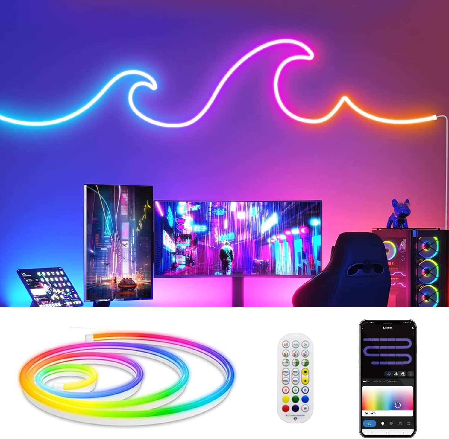 FLEXISPOT Neon Lights with Music Sync, Rope Lights Work with Alexa, Google Assistant, Smart Led Strip Lights for Bedroom Living Room Home Decor (10ft)