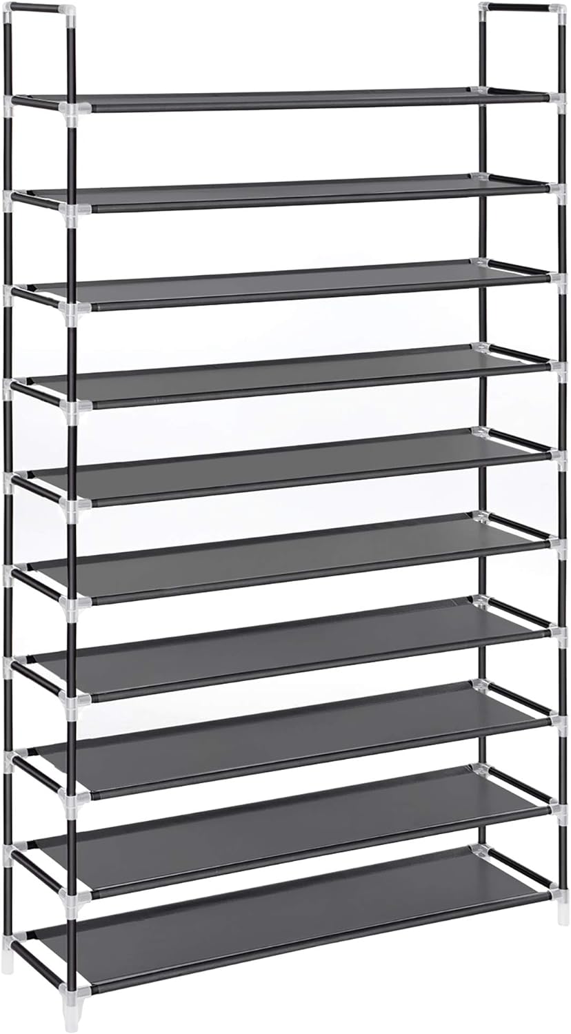 SONGMICS 10-Tier Shoe Rack, Storage Storage Organizer, Holds up to 50 Pairs, Metal Frame, Non-Woven Fabric, for Living Room, Hallway, 39.4 x 11 x 68.9 Inches, Black ULSH11H