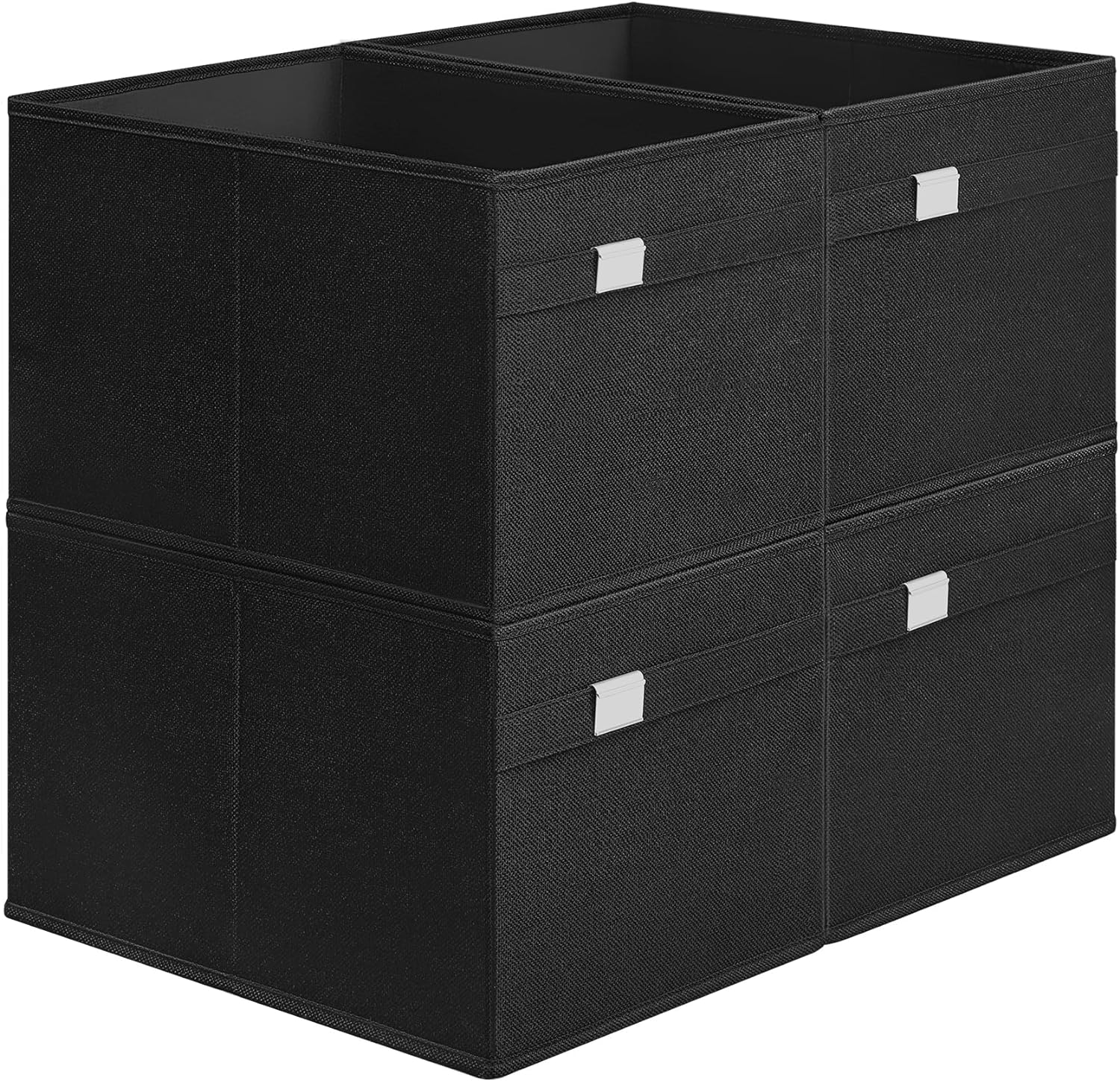 SONGMICS Storage Baskets, Set of 4 Storage Bins, 2 Handles, 15.7 x 11.8 x 9.8 Inches, Oxford Fabric and Linen-Look Fabric, Washable, Foldable, Metal Label Holders, Ink Black UROB240B04