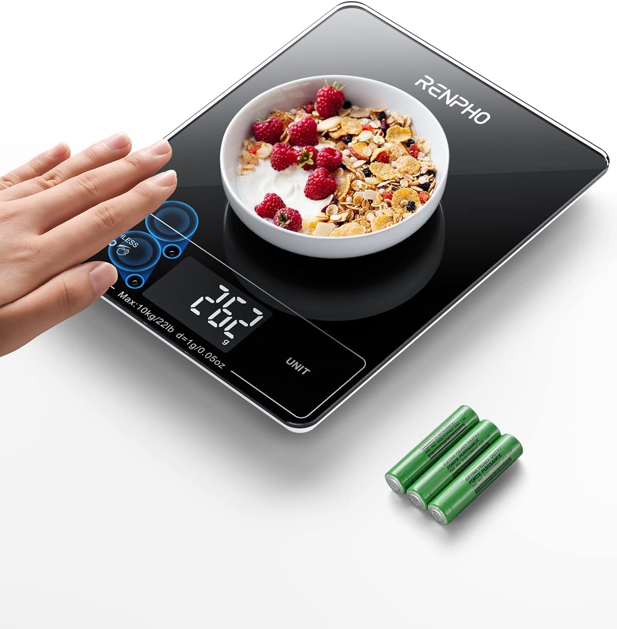 RENPHO Food Scale with Touchless Tare Design, Digital Kitchen Scale for Food Ounces and Grams, Food Weight Scale for Weight Loss, Baking, Cooking, Precise Graduation, Black