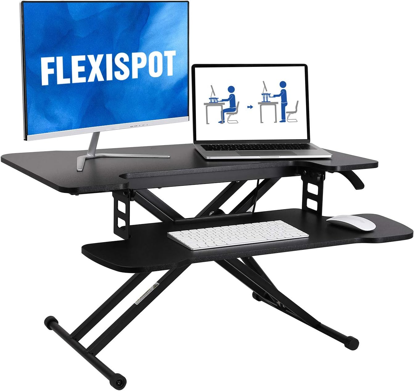 FLEXISPOT 31 inch Standing Desk Converter | Height Adjustable Stand Up Desk Riser, Black Home Office Desk Laptop Workstation with Removable Keyboard Tray (M18M)